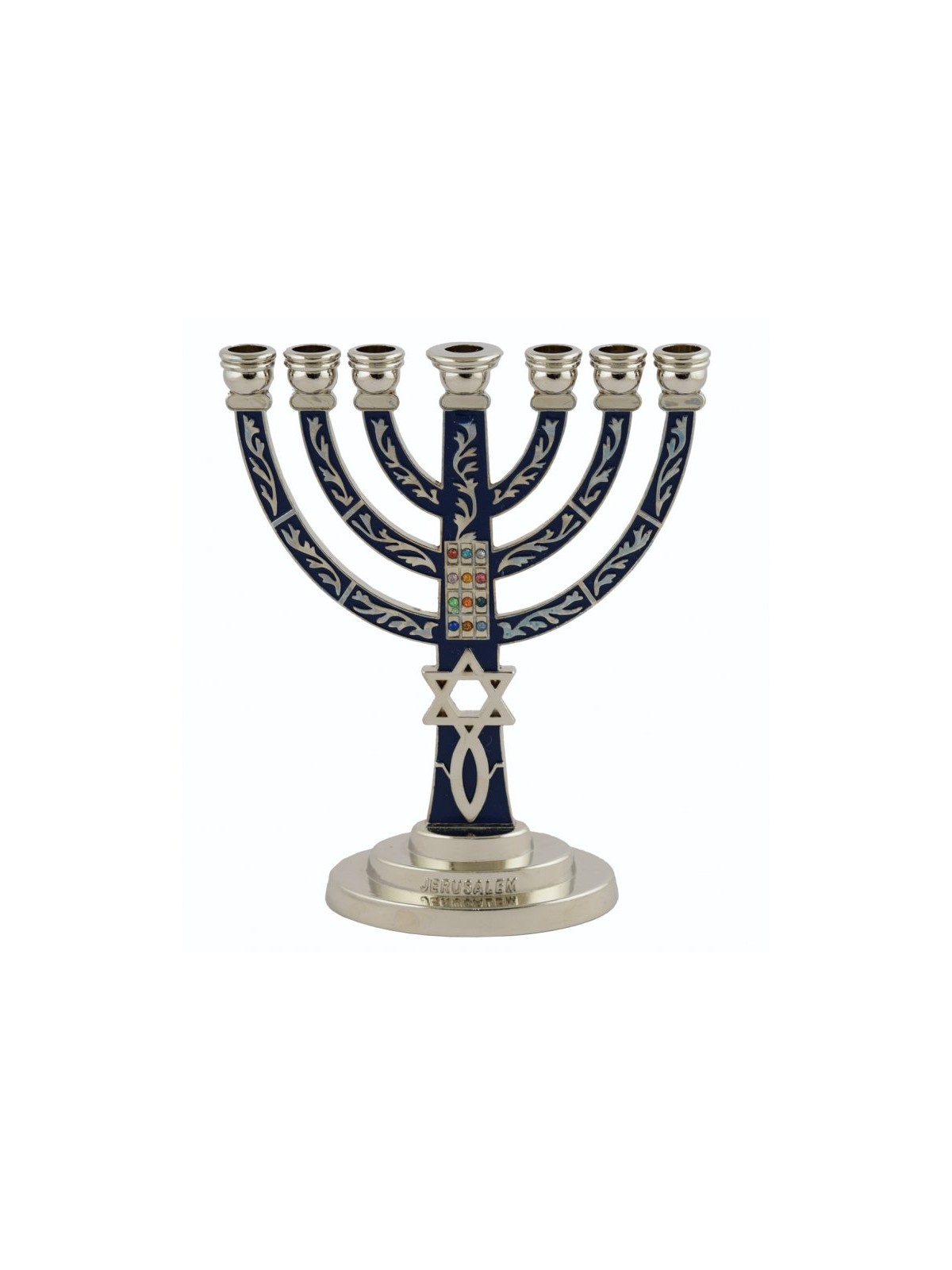 Menorah à 7 branches avec plastron étoile de David... | Menorah à 7 branches