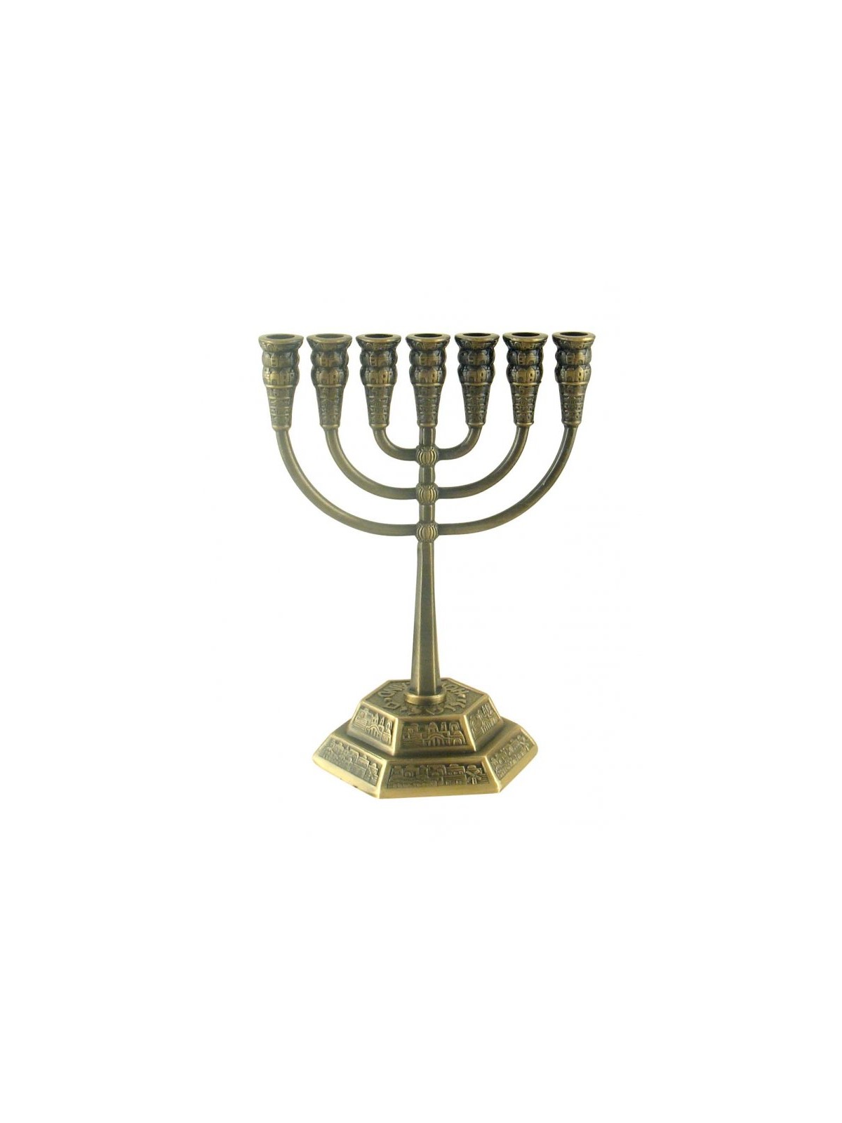 Seven Branch Menorah with Jerusalem Images Coppe... | 7 Branch Menorah