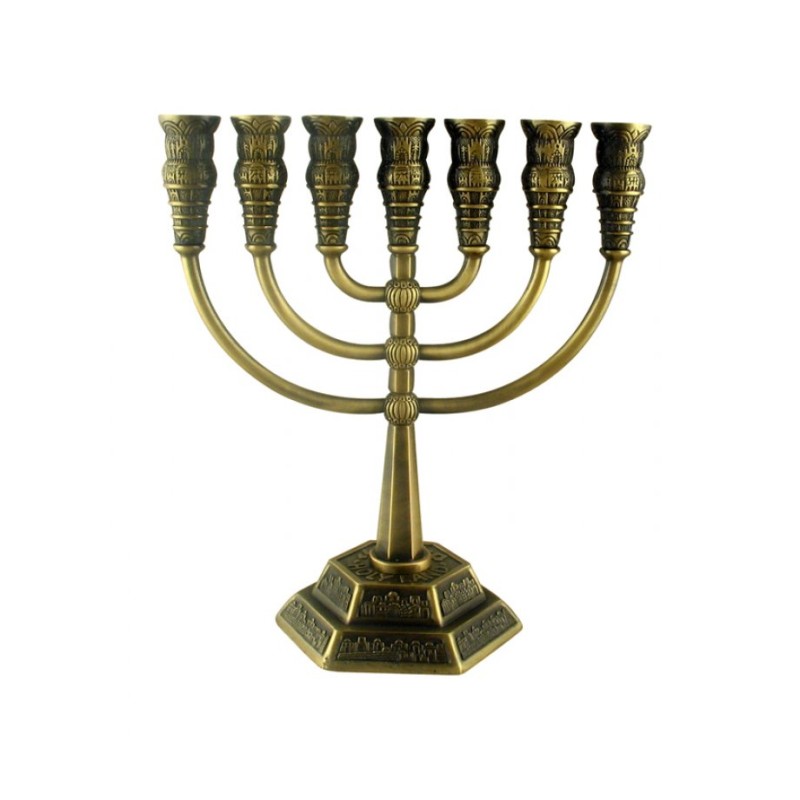 Seven Branch Menorah with Jerusalem Images Coppe... | 7 Branch Menorah