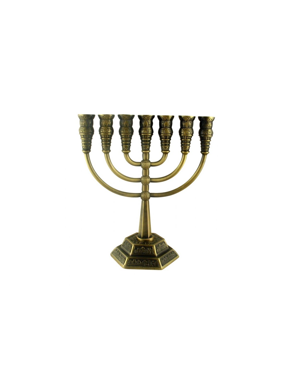 Seven Branch Menorah with Jerusalem Images Coppe... | 7 Branch Menorah