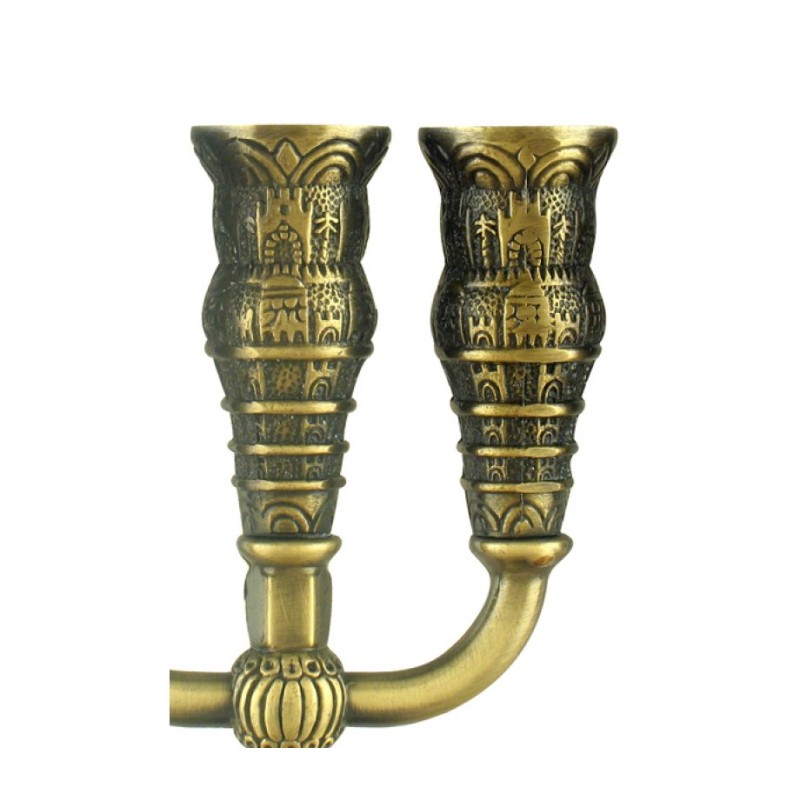 Seven Branch Menorah with Jerusalem Images Coppe... | 7 Branch Menorah