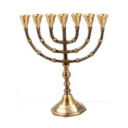 Seven Branch Menorah Dark Gold Brass with Antiqu... | 7 Branch Menorah