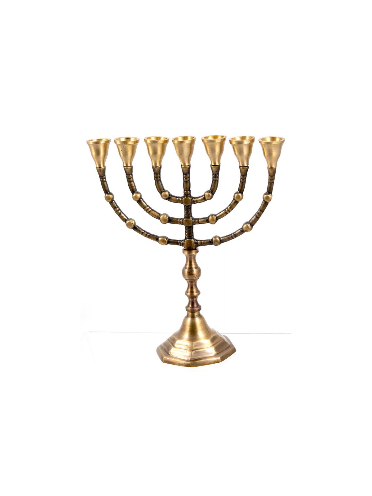 Seven Branch Menorah Dark Gold Brass with Antiqu... | 7 Branch Menorah