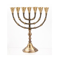 Seven Branch Menorah Dark Gold Brass with Antiqu... | 7 Branch Menorah