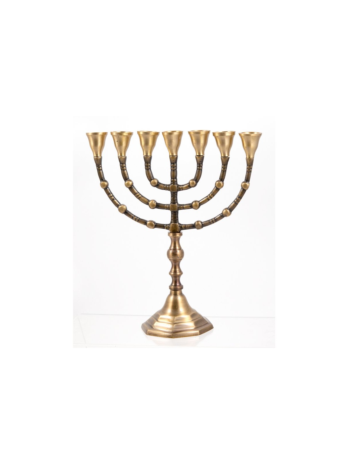 Seven Branch Menorah Dark Gold Brass with Antiqu... | 7 Branch Menorah