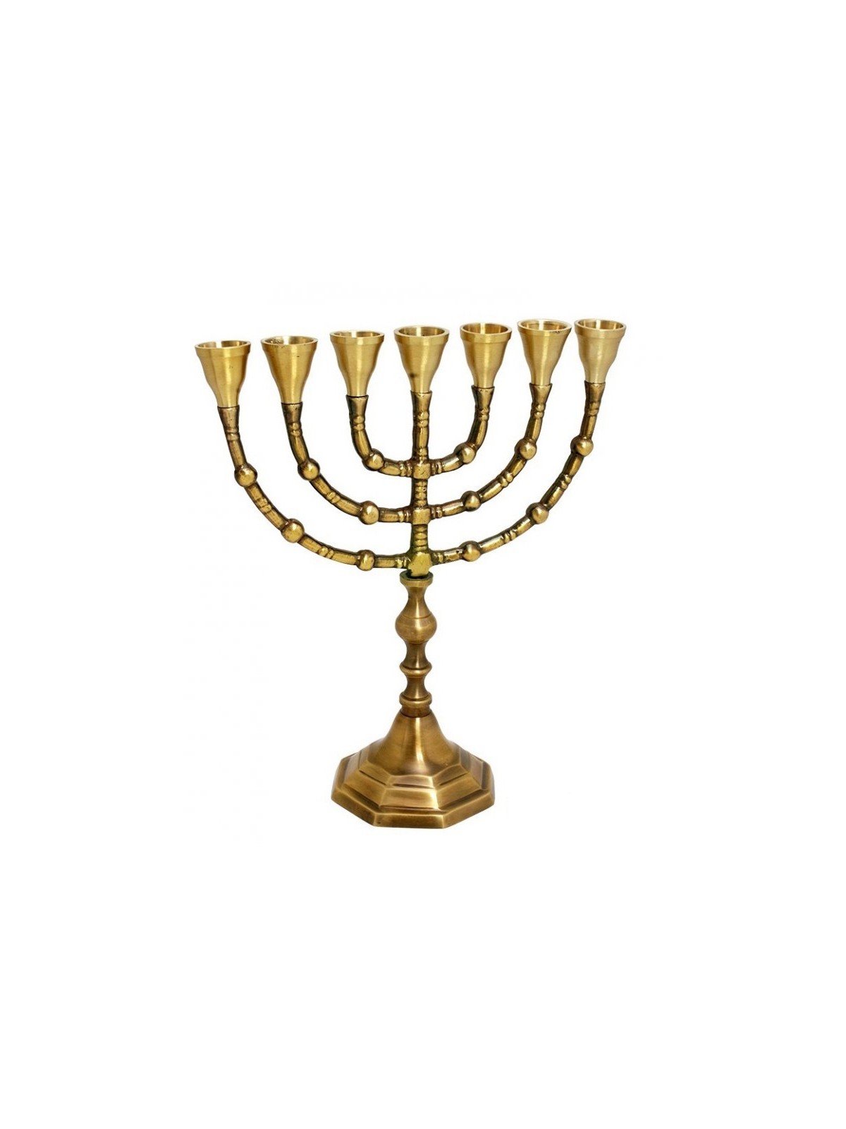 Seven Branch Menorah Dark Gold Brass with Antiqu... | 7 Branch Menorah