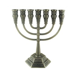Seven Branch Menorah with Jerusalem Images Pewte... | 7 Branch Menorah