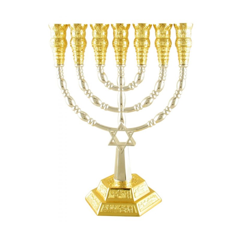 Two Tone Silver and Gold 7 Branch Menorah Star o... | 7 Branch Menorah