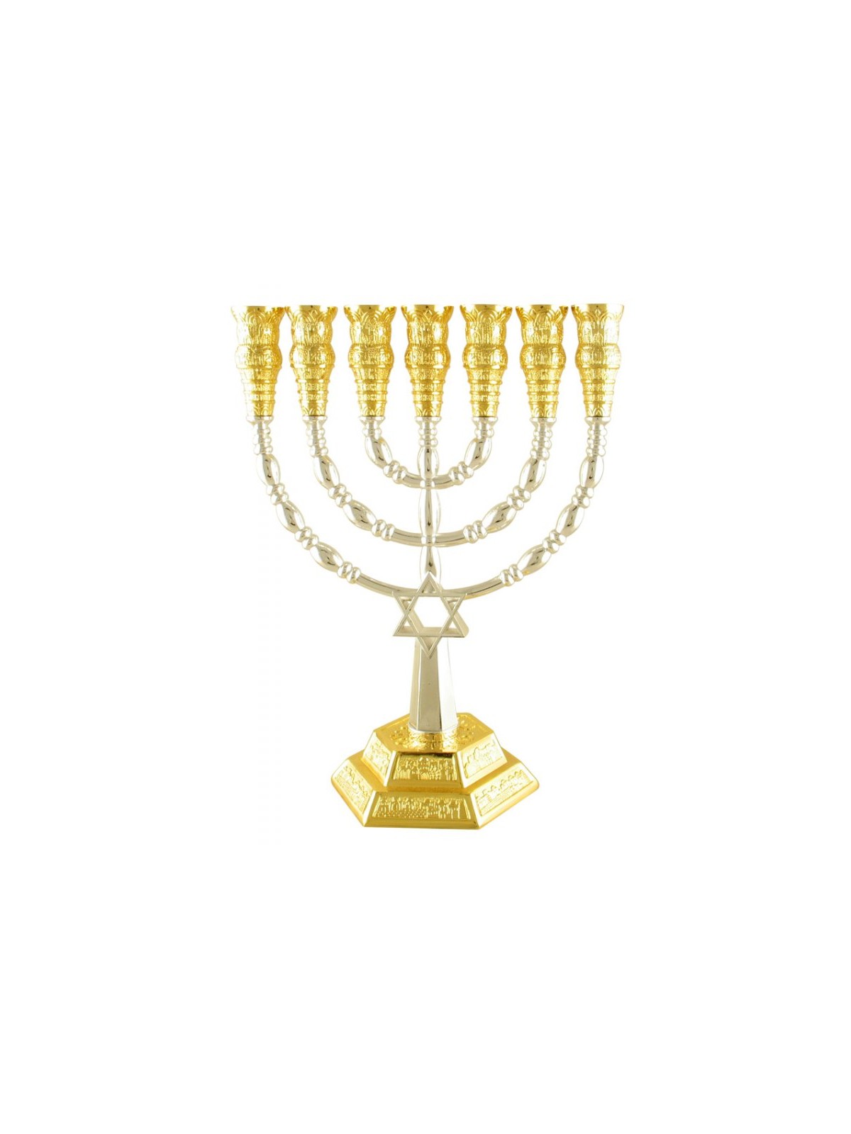 Two Tone Silver and Gold 7 Branch Menorah Star o... | 7 Branch Menorah