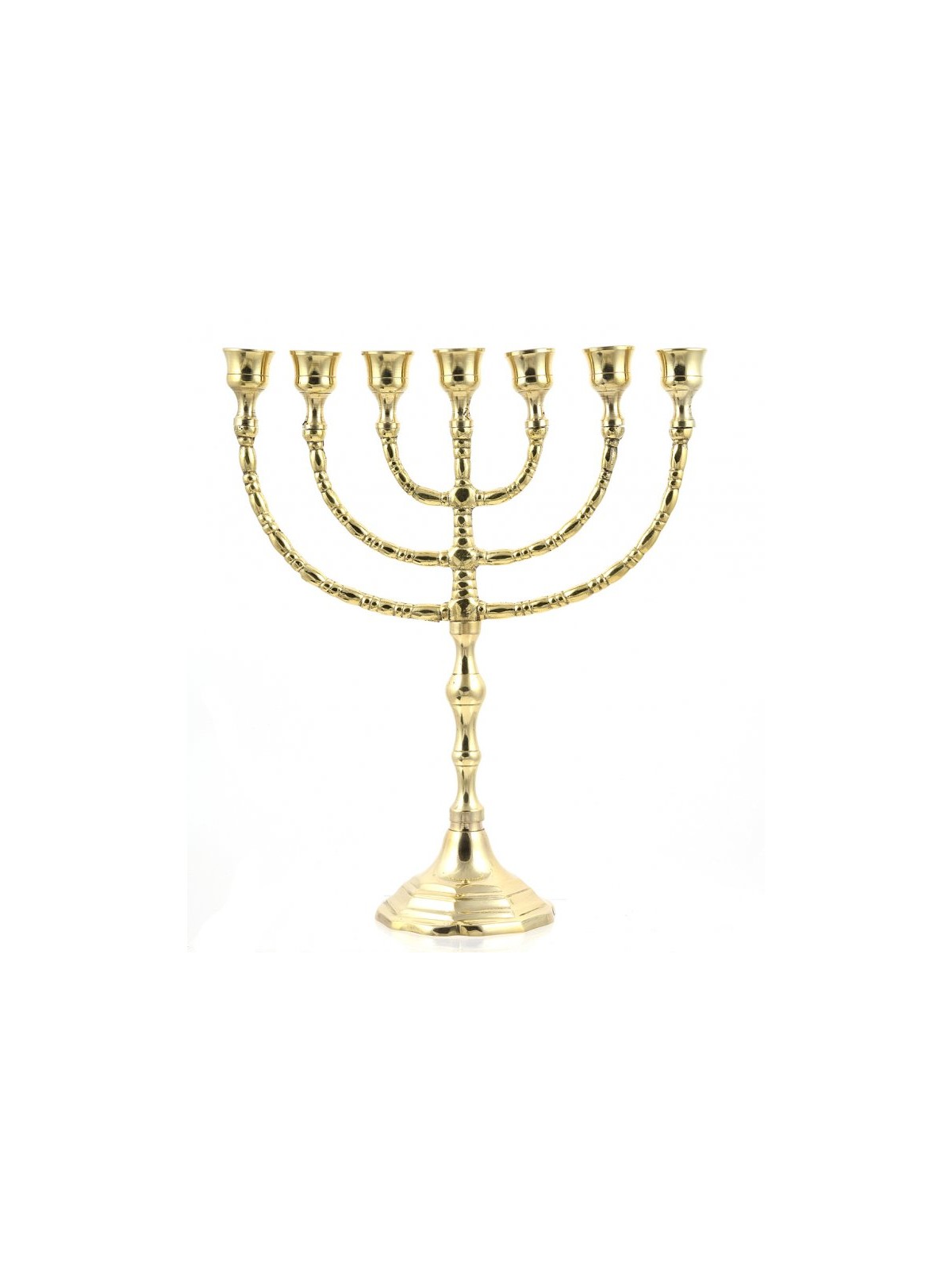 Seven Branch Menorah Gleaming Gold Brass in Clas... | 7 Branch Menorah