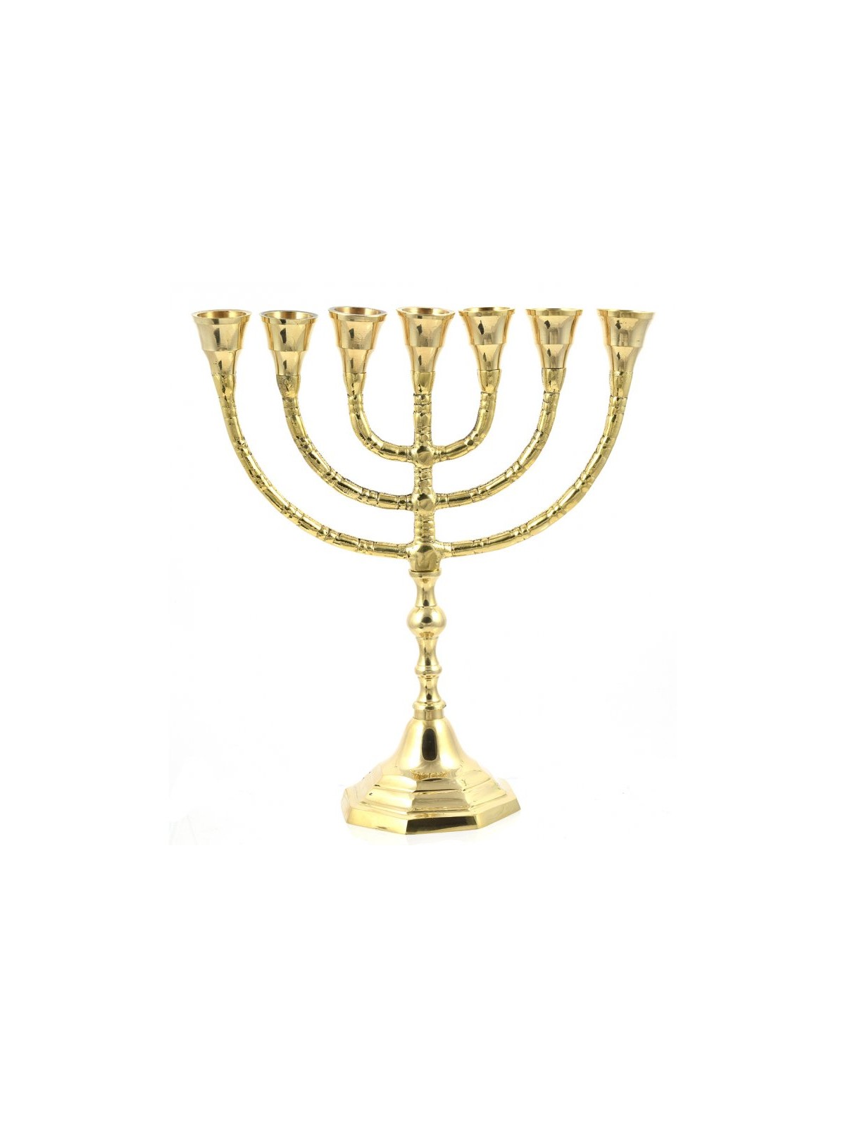 Seven Branch Menorah Gleaming Gold Brass in Clas... | 7 Branch Menorah