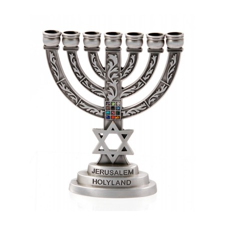 Small Seven Branch Menorah with Star of David Br... | 7 Branch Menorah