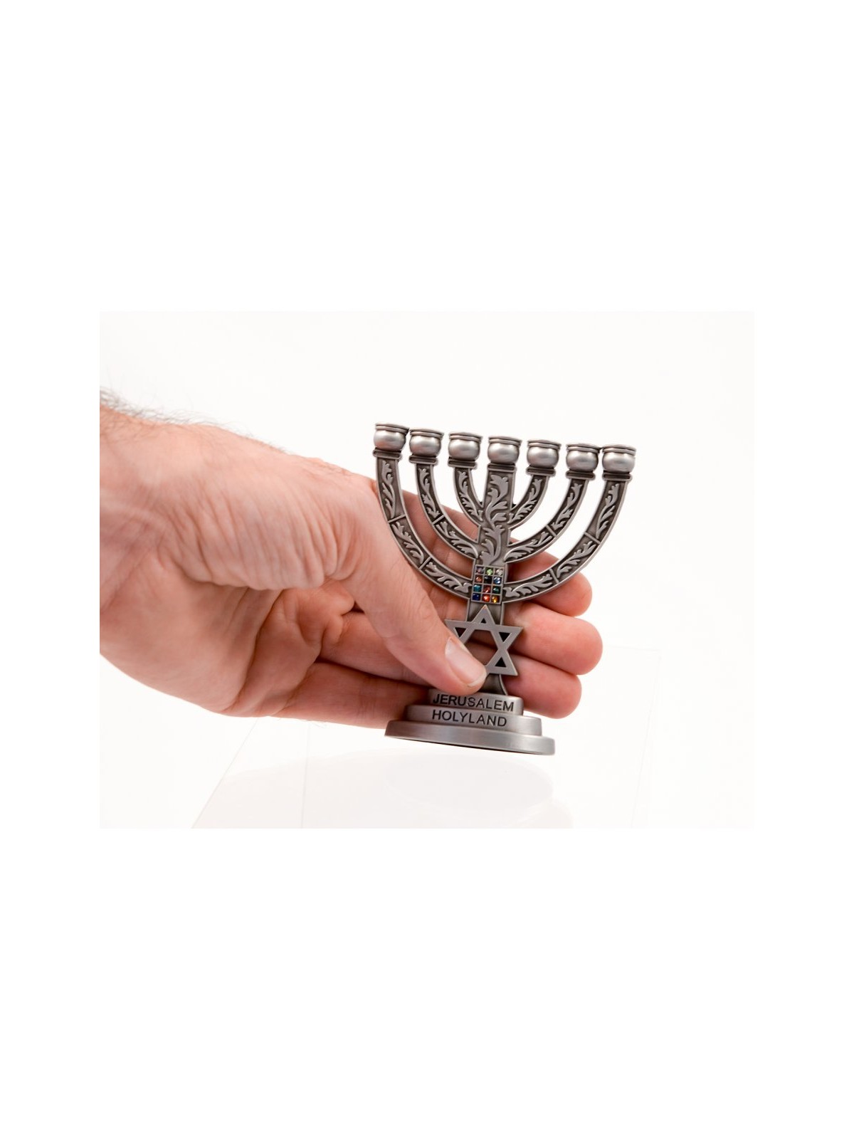 Small Seven Branch Menorah with Star of David Br... | 7 Branch Menorah
