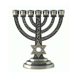Pewter Star of David Seven Branch Menorah | 7 Branch Menorah