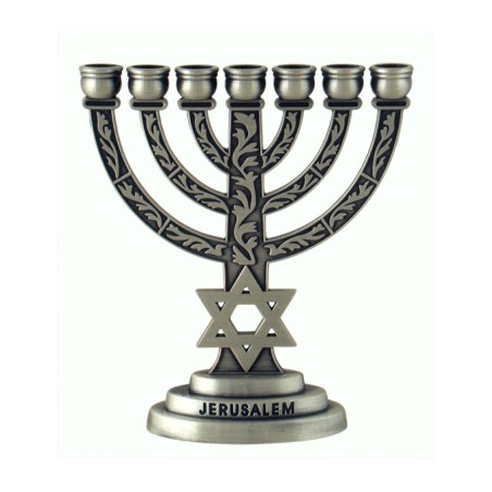 Pewter Star of David Seven Branch Menorah | 7 Branch Menorah