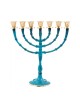 Seven Branch Blue Patina Menorah on Stem Gold Ca... | 7 Branch Menorah