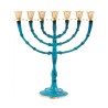Seven Branch Blue Patina Menorah on Stem Gold Ca... | 7 Branch Menorah