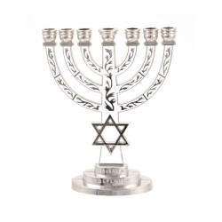 7 Branch Menorah White on Silver with Breastplat... | 7 Branch Menorah