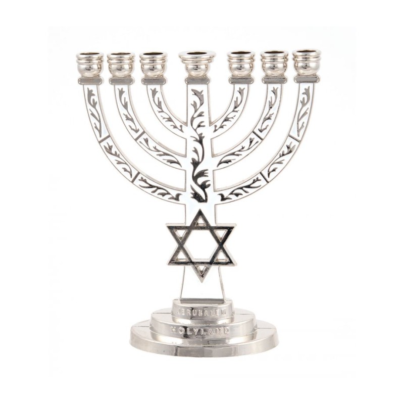 7 Branch Menorah White on Silver with Breastplat... | 7 Branch Menorah