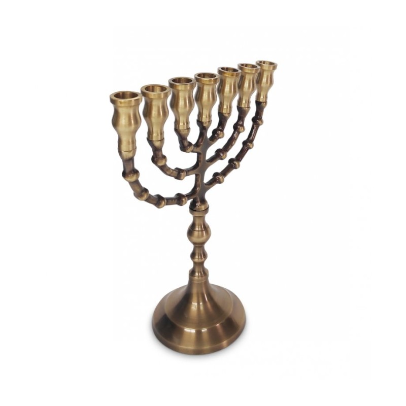 Small Seven Branch Menorah Dark Gold Brass with ... | 7 Branch Menorah