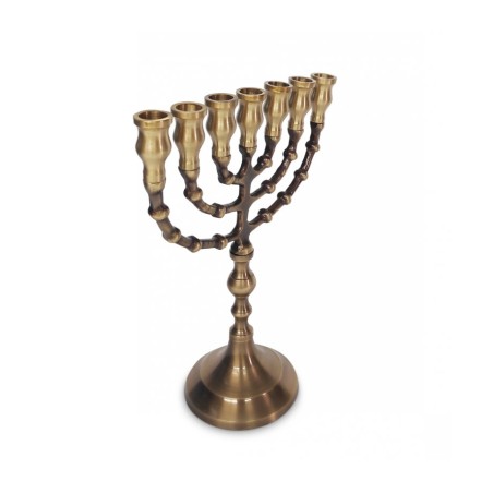 Small Seven Branch Menorah Dark Gold Brass with ... | 7 Branch Menorah