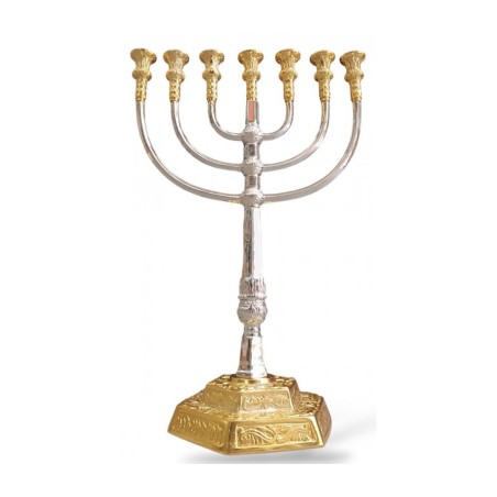 Seven Branch Menorah in Decorative Gold Silver C... | 7 Branch Menorah