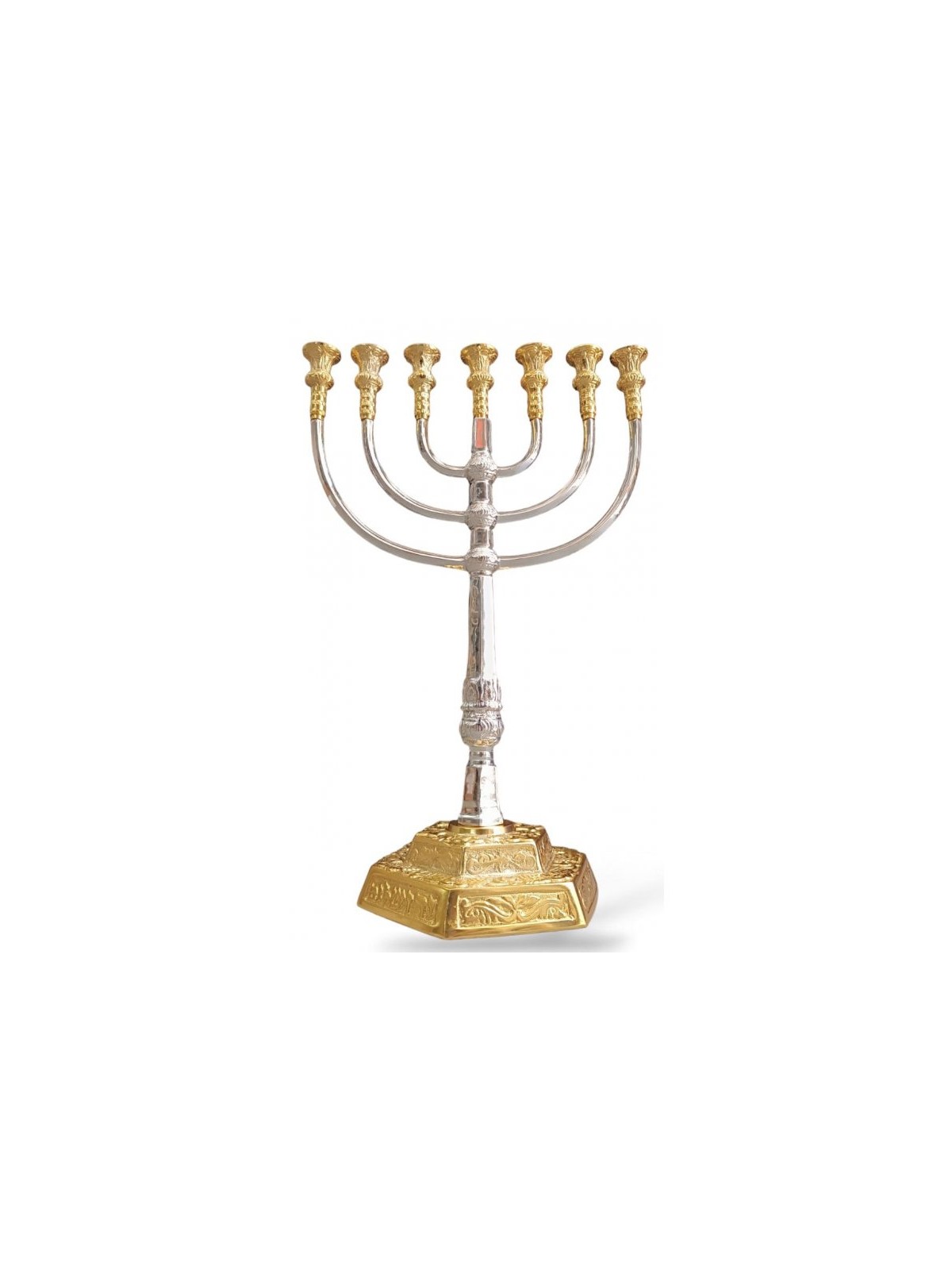 Seven Branch Menorah in Decorative Gold Silver C... | 7 Branch Menorah