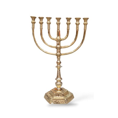 Seven Branch Menorah in Decorative Gold Colored ... | 7 Branch Menorah