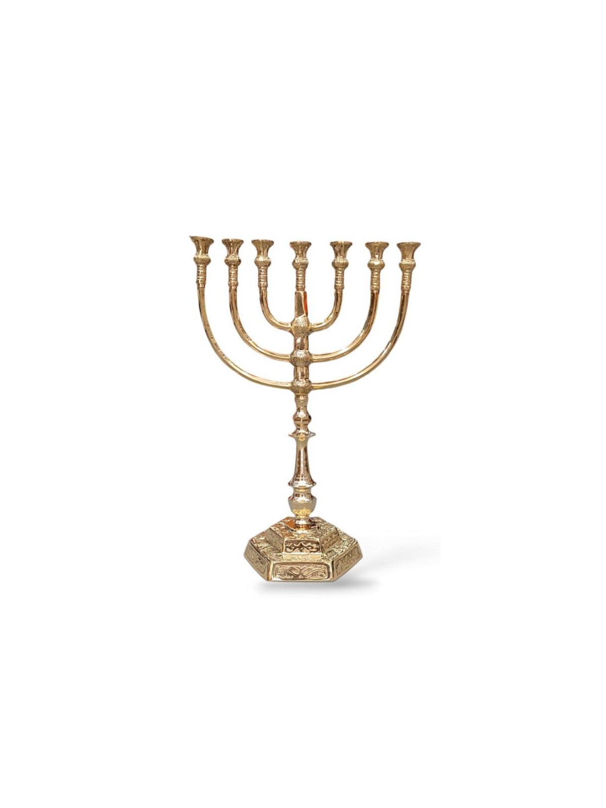 Seven Branch Menorah in Decorative Gold Colored ... | 7 Branch Menorah