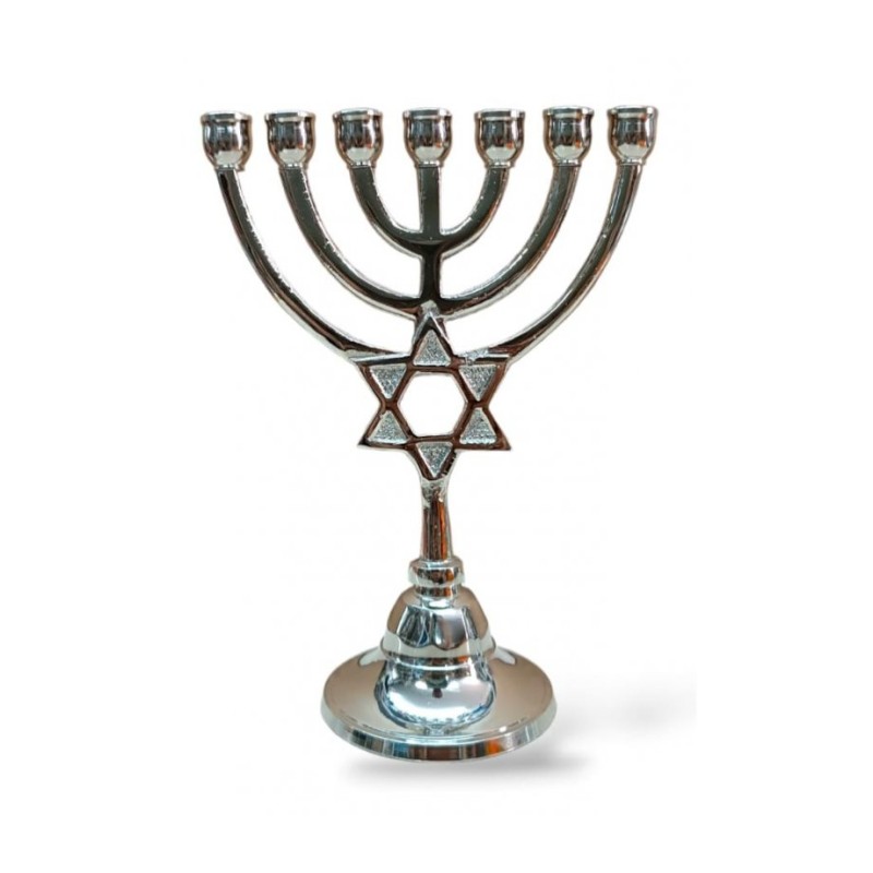 Seven Branch Nickel Menorah with Star of David o... | 7 Branch Menorah