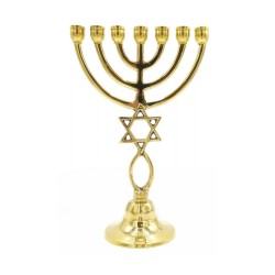 Gleaming Gold Brass 7 Branch Menorah with Grafte... | 7 Branch Menorah