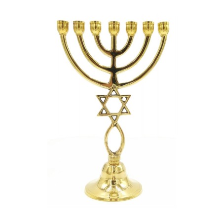 Gleaming Gold Brass 7 Branch Menorah with Grafte... | 7 Branch Menorah