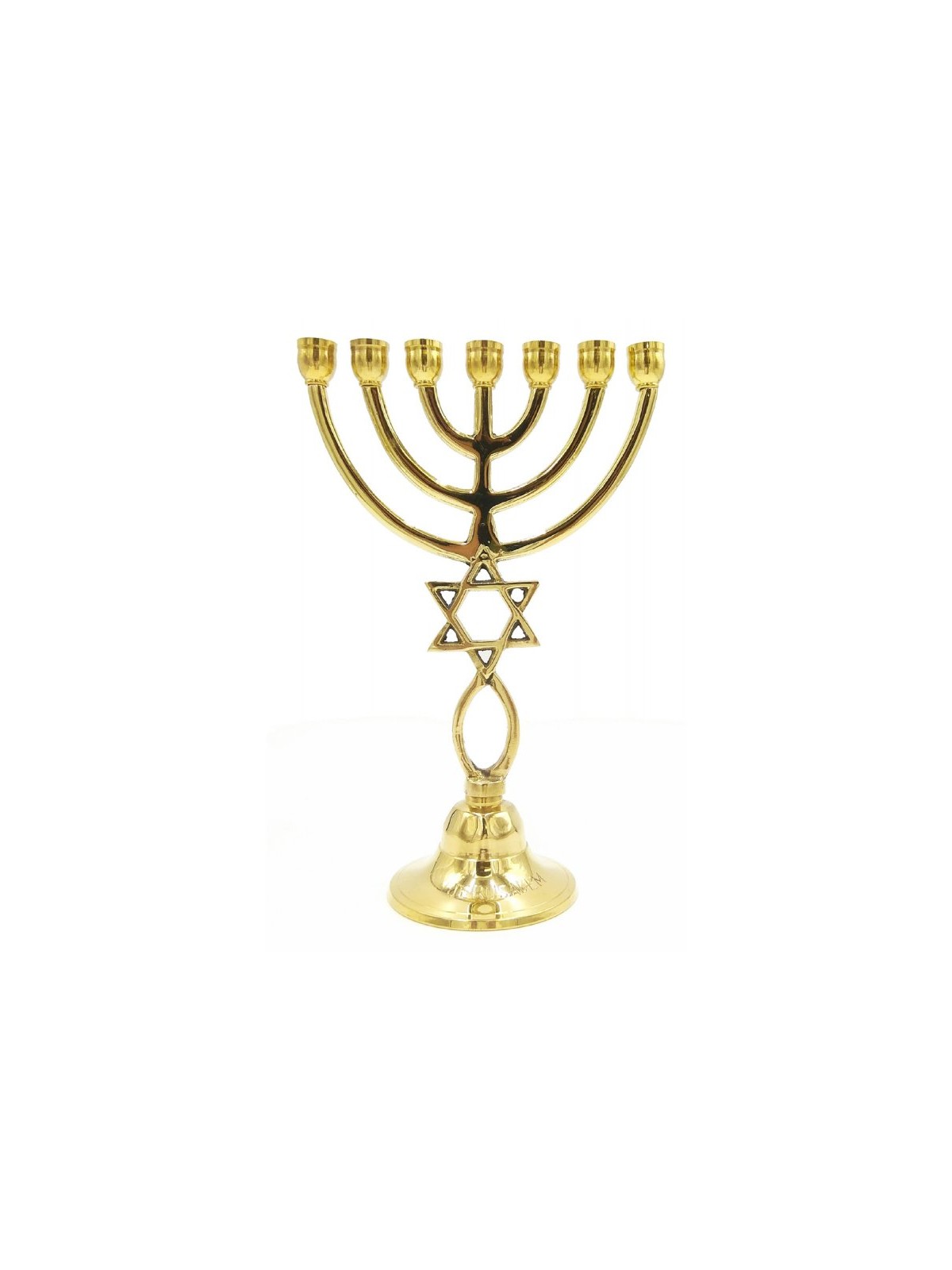 Gleaming Gold Brass 7 Branch Menorah with Grafte... | 7 Branch Menorah