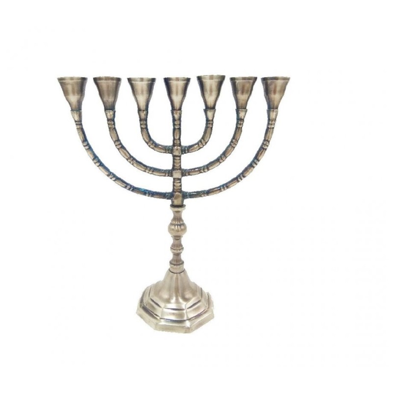 Seven Branch Menorah Pewter Covered Brass with D... | 7 Branch Menorah