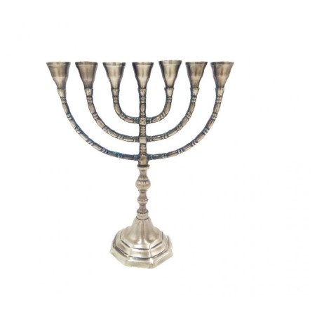 Seven Branch Menorah Pewter Covered Brass with D... | 7 Branch Menorah