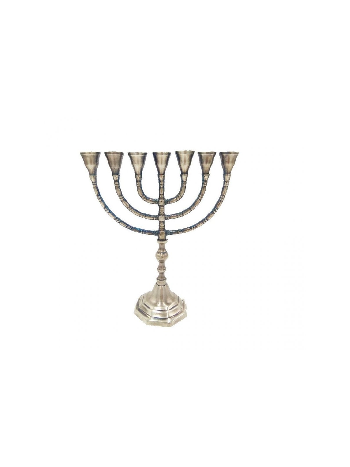 Seven Branch Menorah Pewter Covered Brass with D... | 7 Branch Menorah