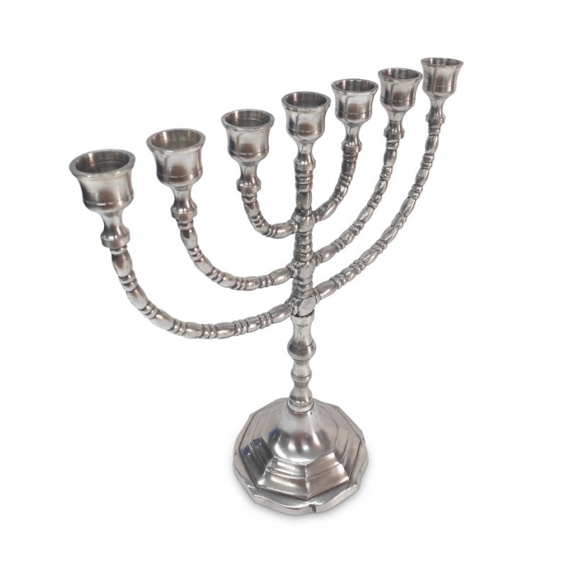 Seven Branch Menorah Pewter Covered Brass with D... | 7 Branch Menorah
