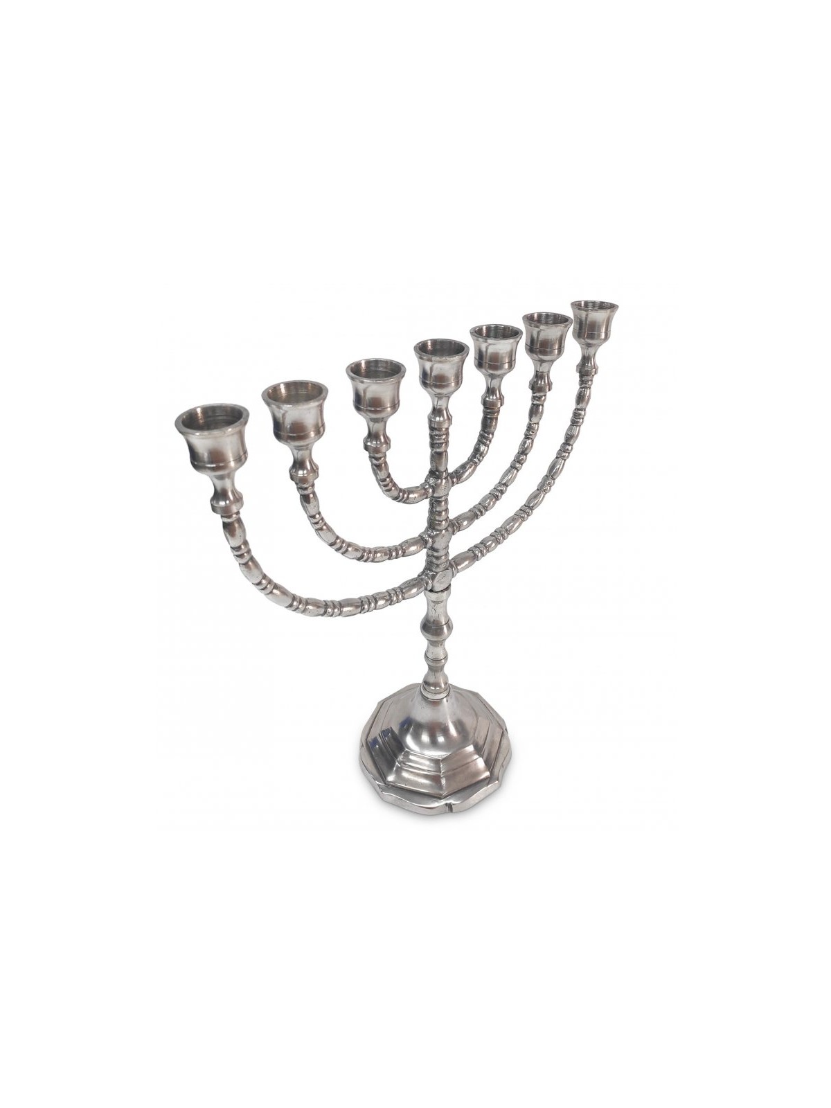 Seven Branch Menorah Pewter Covered Brass with D... | 7 Branch Menorah