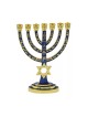 Gold with Blue Enamel 7 Branch Menorah Judaic Em... | 7 Branch Menorah