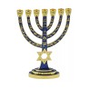Gold with Blue Enamel 7 Branch Menorah Judaic Em... | 7 Branch Menorah