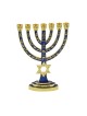 Gold with Blue Enamel 7 Branch Menorah Judaic Em... | 7 Branch Menorah