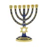 Gold with Blue Enamel 7 Branch Menorah Judaic Em... | 7 Branch Menorah