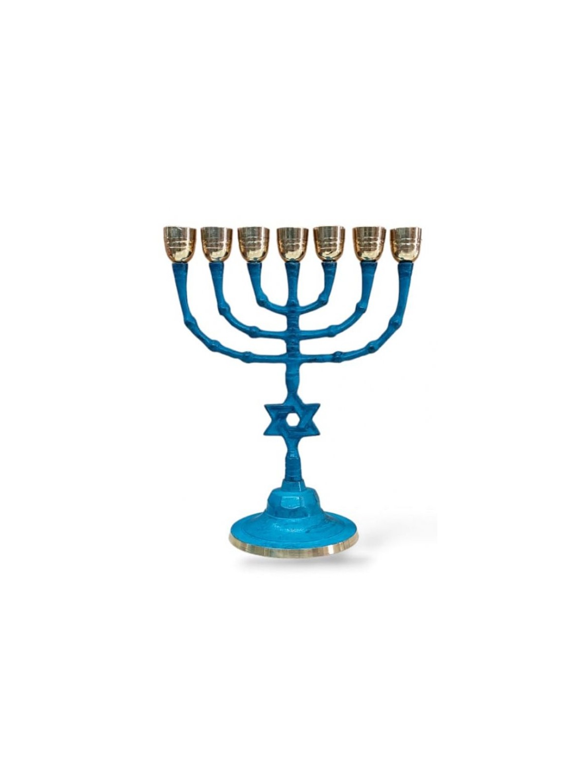 Seven Branch Patina Menorah with Star of David o... | 7 Branch Menorah