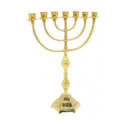 7 Branch Menorah in Gleaming Gold Brass Decorati... | 7 Branch Menorah