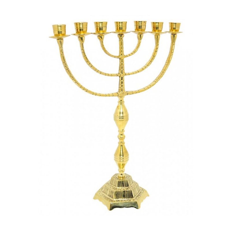 7 Branch Menorah in Gleaming Gold Brass Decorati... | 7 Branch Menorah