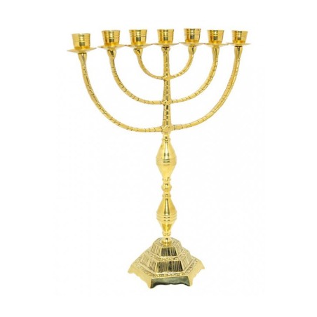 7 Branch Menorah in Gleaming Gold Brass Decorati... | 7 Branch Menorah