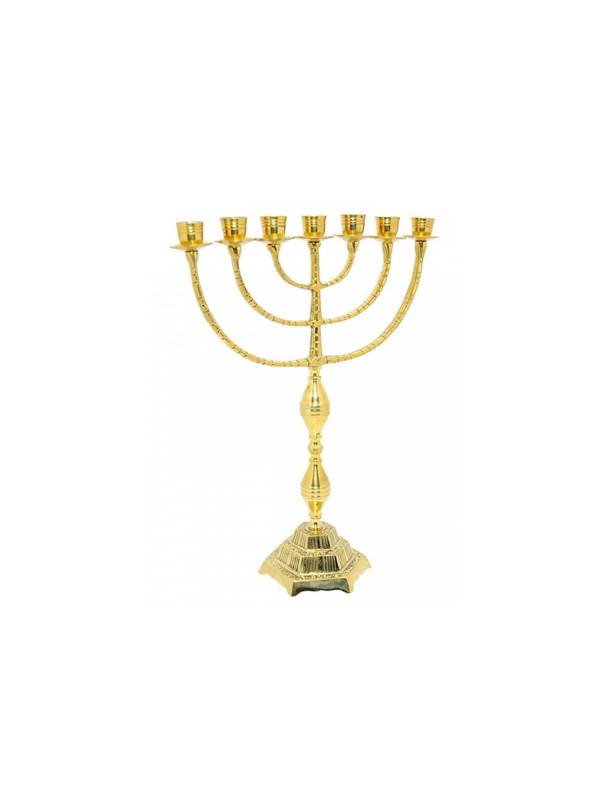 7 Branch Menorah in Gleaming Gold Brass Decorati... | 7 Branch Menorah