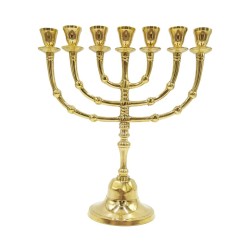 Menorah à sept branches de petite taille en or brillant... | Menorah à 7 branches