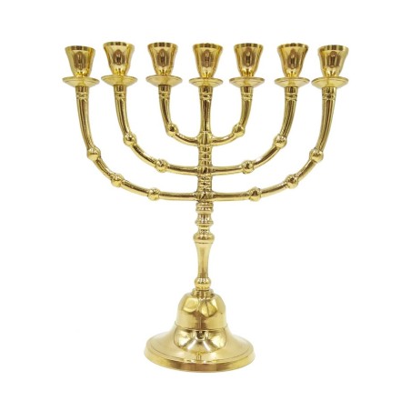 Menorah à sept branches de petite taille en or brillant... | Menorah à 7 branches