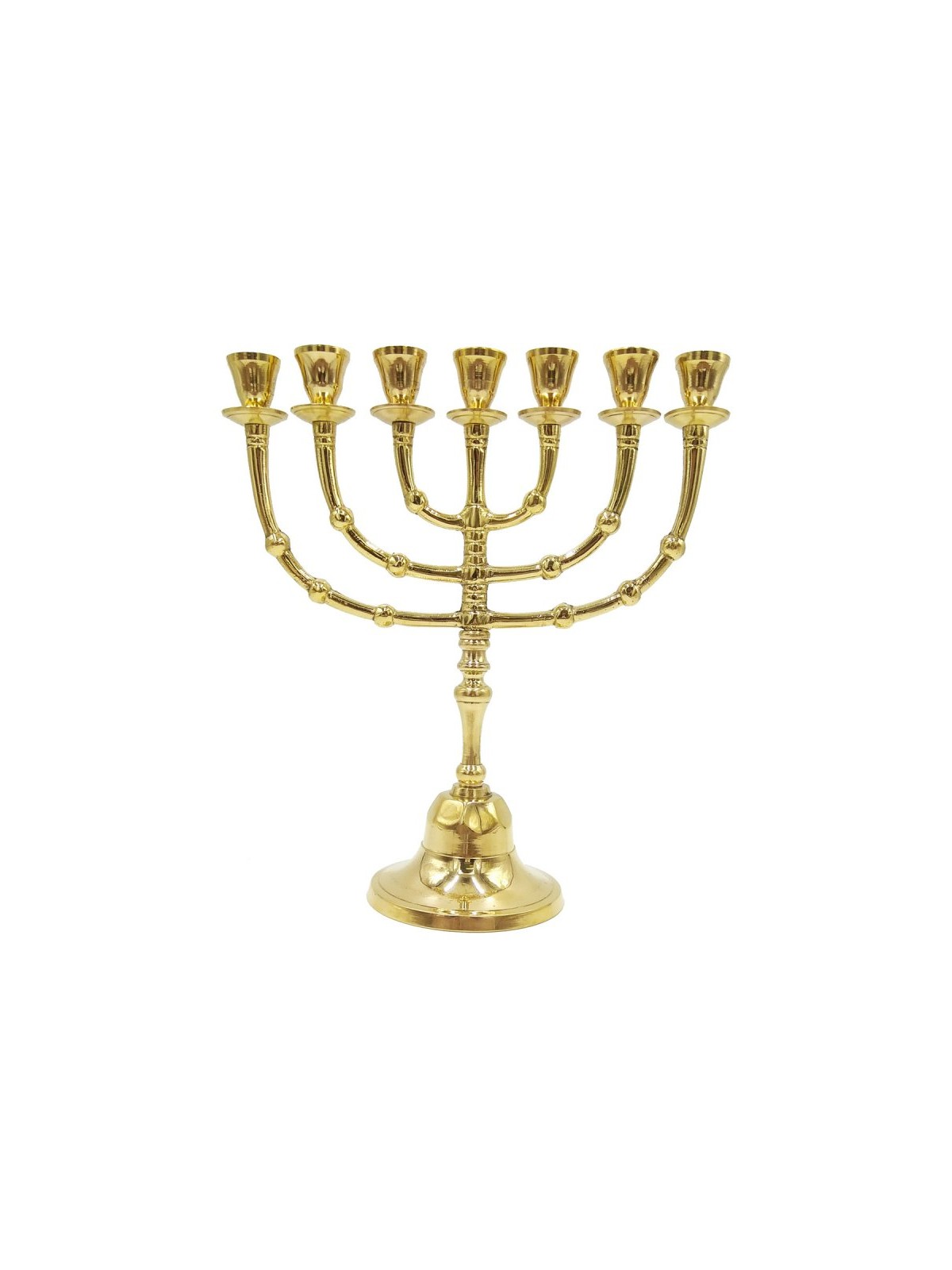 Small Size Seven Branch Menorah Gleaming Gold Br... | 7 Branch Menorah